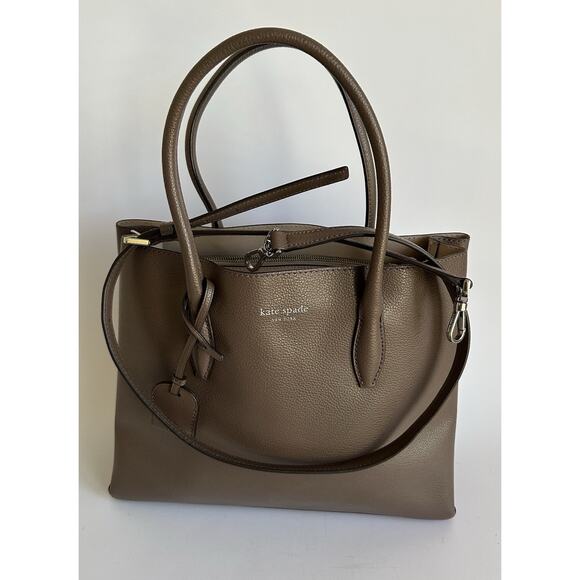 Kate Spade Eva Medium Satchel Tote Shoulder Purse Crossbody Taupe Beige - Picture 1 of 10